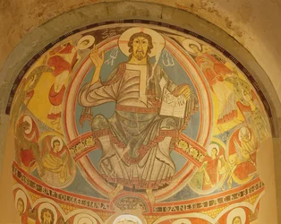Christus in Majestät flankiert von Seraphim und Symbolen der Evangelisten, Kopie des Originals aus dem 12. Jahrhundert